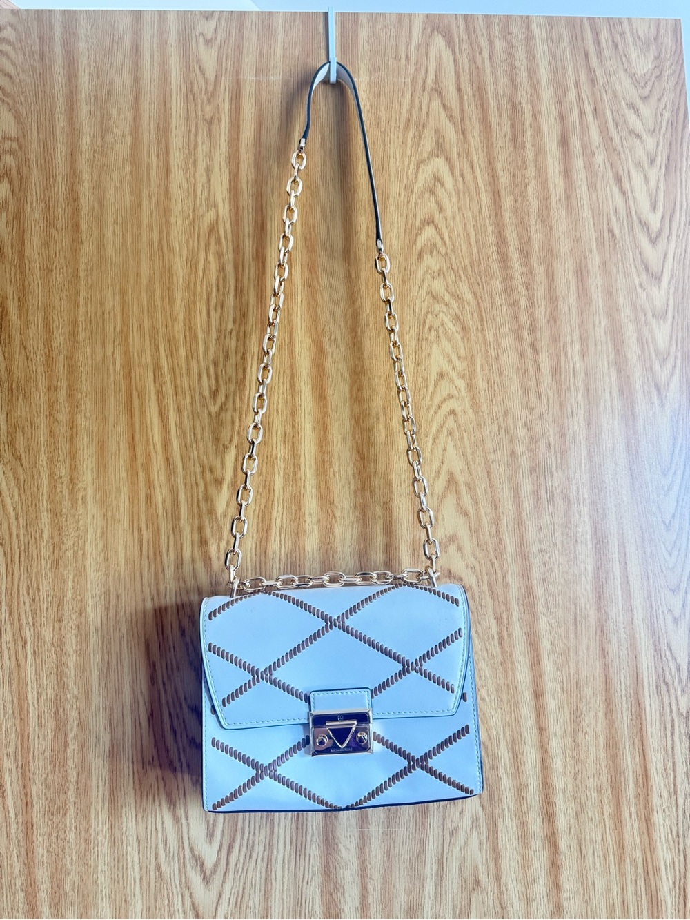 Michael Kors Light Blue Quilted Crossbody with Gold Chain